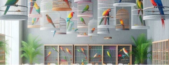 Various species of birds in the best pet bird cages.